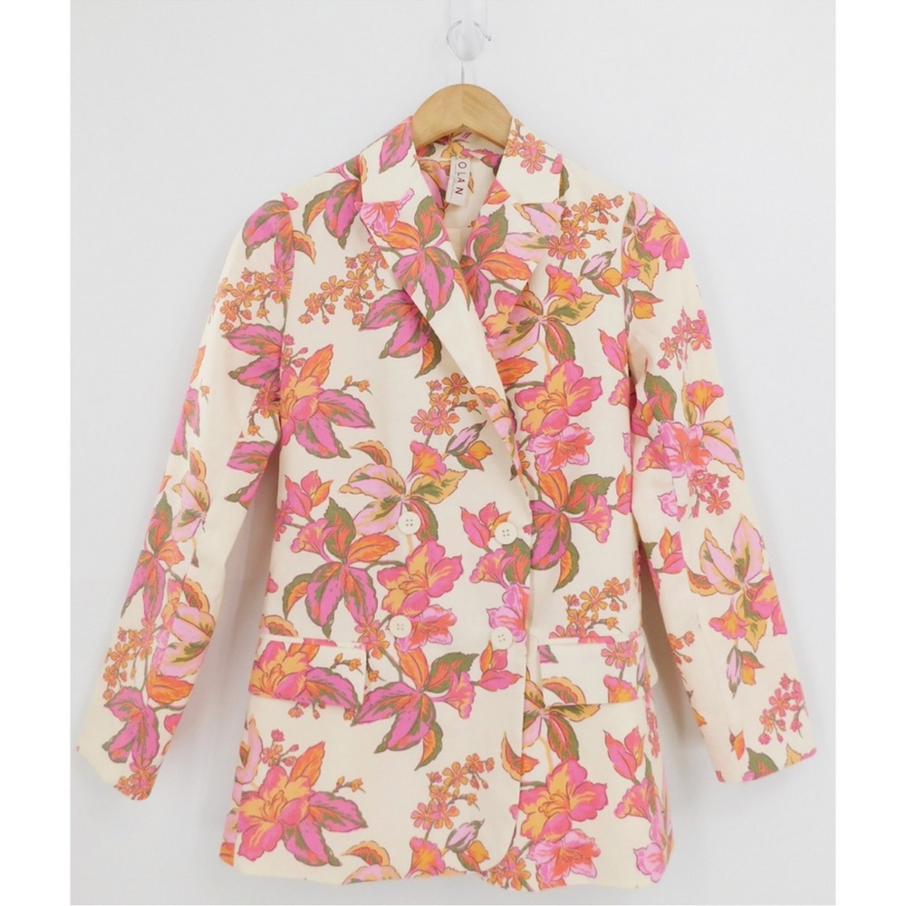 Anthropologie X Dolan Women's Pink Floral Linen Blend Blazer Jacket Size XXS